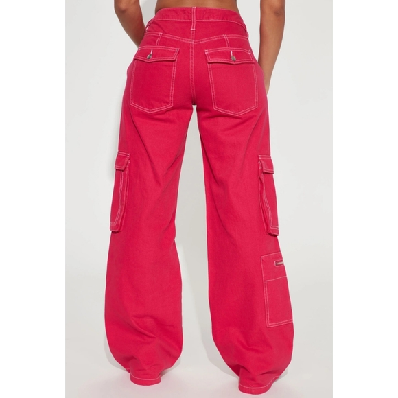 Fashion Nova | No Rules Mid Size Cargo Jeans - Pink - Picture 2 of 4